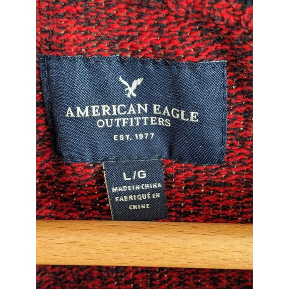 American Eagle Sweater Mens Large Nordic Fair isle Ski Red Navy Soft 1/4 Button - Picture 4 of 10